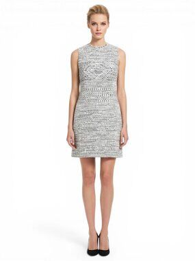 Adolfo Dominguez White Gray Crochet Woven Look Fringe Trim Mini Dress Size S